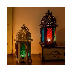 European Candlestick Vintage Hanging Candle Holder Moroccan Glass Candle Holder Lantern Wedding Home Decor - Black