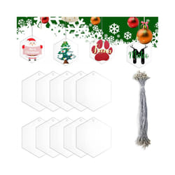 20Pcs 3 Inch Clear Hexagon Acrylic Christmas Ornaments Blanks for DIY Craft Flat Acrylic Ornament for Christmas Bauble A