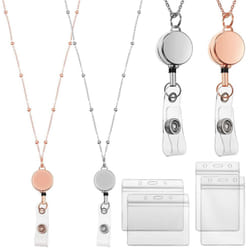 2 Pcs Retractable Reel Lanyard with ID Holder Necklace Lanyard Clip Chain Waterproof Holder - C