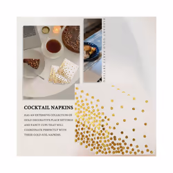 Gold Dot Cocktail Napkins 3-Ply Paper Napkins with Gold Foil Polka Dots Perfect for Birthday Party, Baby Shower, Bridal