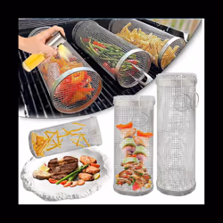 Barbecue Basket Stainless Steel Grill Outdoor BBQ Basket Grate with Hook and Fork Travel Camping Picnic Cookware 20CM