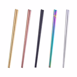 Learning Chopsticks Reusable Dishwasher Safe Metal Chopsticks, Square Chop Sticks 5 Pairs,Photo Color