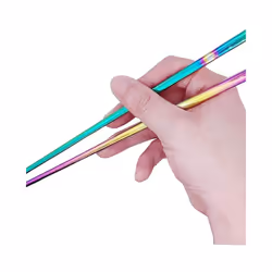 Learning Chopsticks Reusable Dishwasher Safe Metal Chopsticks, Square Chop Sticks 5 Pairs,Photo Color