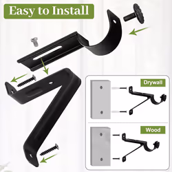 Curtain Rod Bracket, Adjustable Heavy Duty Curtain Rod Holders, Black Curtain Rods Hooks Hangers for Wall Drapery Rod