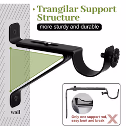 Curtain Rod Bracket, Adjustable Heavy Duty Curtain Rod Holders, Black Curtain Rods Hooks Hangers for Wall Drapery Rod