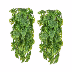 2 PCS Artificial Hanging Plants Vine Hanging Rattan Monstera Leaves Greeny Outdoor UV Resistant Plants Greeny