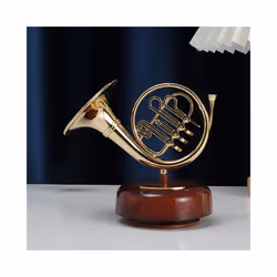 French Horn Music Box Classical Wind Up Twirling Music Box Rotating Base Brass Wind Instrument Miniature Artware Gift