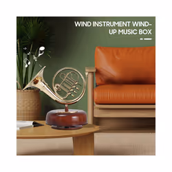 French Horn Music Box Classical Wind Up Twirling Music Box Rotating Base Brass Wind Instrument Miniature Artware Gift