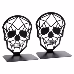 2 Pack Skull Design Black Bookend,Book Ends for Shelves Books,Book Shelf Holder Home Office Decorative Desktop Organizer