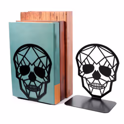 2 Pack Skull Design Black Bookend,Book Ends for Shelves Books,Book Shelf Holder Home Office Decorative Desktop Organizer