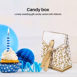 50pcs Lovely Wedding Party Gift Favors Candy Paper Boxes with Ribbons