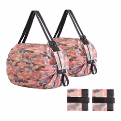 2-Pcs Reusable Grocery Bags with Handles Foldable Washable Shopping Bags Waterproof Capacity Shopping Tote Bag Pink