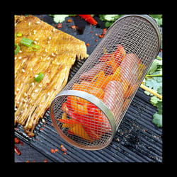 30cm Barbecue Rolling Grill Basket BBQ Net Tube Grill Basket BBQ Campfire Grid Family Travel Camping Picnic Cookware