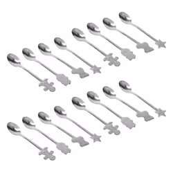 16Pcs Stainless Xmas Coffee Spoons Dessert Spoon Tableware Kitchen New Year Gifts Silver