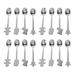 16Pcs Stainless Xmas Coffee Spoons Dessert Spoon Tableware Kitchen New Year Gifts Silver