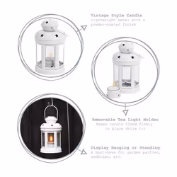 Vintage Metal Hanging Candle Lanterns , Holder,Candlestick for Wedding,Home,Birthday Parties Gift -White