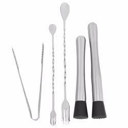Cocktail Muddler,5 Pcs Stainless Steel Cocktail Accessory Set Mixing Spoon & Ice Tongs for Family Bar Tool Essentials