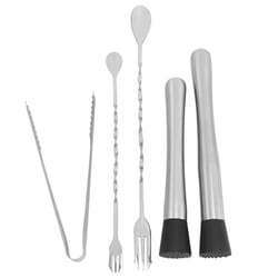 Cocktail Muddler,5 Pcs Stainless Steel Cocktail Accessory Set Mixing Spoon & Ice Tongs for Family Bar Tool Essentials