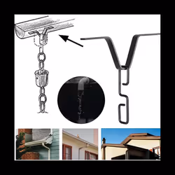Rain Chain Gutter Adapter, Black V-Shaped Rain Chain Adapter with S-Shaped Hook, Rain Chain Hook for Outside