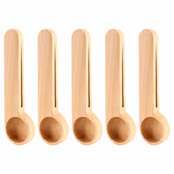 5 Pcs Wooden Coffee Scoop and Bag Clip Measure Spoon 2-In-1 Bags Measuring Spoon for Beans,Espresso Coffee,Tea