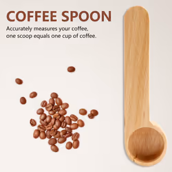 5 Pcs Wooden Coffee Scoop and Bag Clip Measure Spoon 2-In-1 Bags Measuring Spoon for Beans,Espresso Coffee,Tea