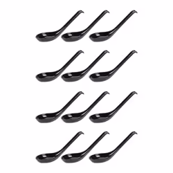 Soup Spoons,12 Pcs Japanese Style Spoons Rice Spoons Chinese Asian Soup Spoons with Long Handle