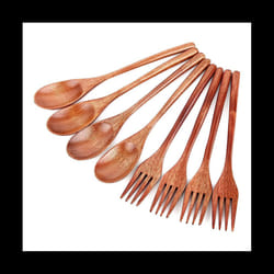 8Pcs Wooden Spoons Forks Set, Japanese Style Wooden Utensil Set, Handmade Kitchen Spoon, Reusable Travel Flatware Set B