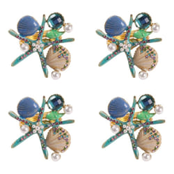 4Pcs Napkin Rings,Pearl Rhinestone Ocean Nautical Napkin Ring Holders Napkin Buckle for Party,Blue