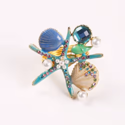 4Pcs Napkin Rings,Pearl Rhinestone Ocean Nautical Napkin Ring Holders Napkin Buckle for Party,Blue