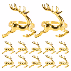 12Pcs Christmas Deer Napkin Rings Gold Alloy Napkin Buckle Napkin Ring Holder Hotel Restaurant Wedding Party Dinner Table