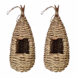 2X Garden Handing Birds Nest Box Breeding Nest Grass Hand Woven for Outdoors Hanging