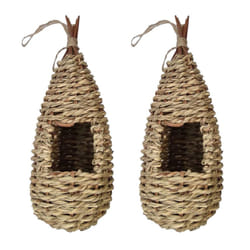 2X Garden Handing Birds Nest Box Breeding Nest Grass Hand Woven for Outdoors Hanging