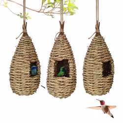 2X Garden Handing Birds Nest Box Breeding Nest Grass Hand Woven for Outdoors Hanging