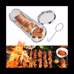 Portable Rolling Grilling Basket BBQ Net Tube Stainless Steel BBQ Cylinder Suitable for All Kinds Of Vegetables French-B
