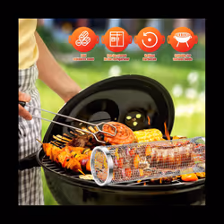 Portable Rolling Grilling Basket BBQ Net Tube Stainless Steel BBQ Cylinder Suitable for All Kinds Of Vegetables French-B