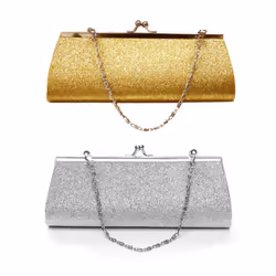 2 Pcs Women Glitter Clutch Purse Evening Party Wedding Handbag Shoulder Bag, Gold & Silver