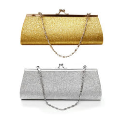 2 Pcs Women Glitter Clutch Purse Evening Party Wedding Handbag Shoulder Bag, Gold & Silver