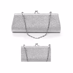 2 Pcs Women Glitter Clutch Purse Evening Party Wedding Handbag Shoulder Bag, Gold & Silver