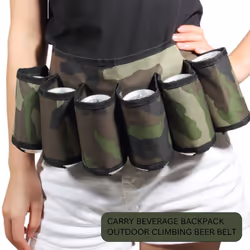 Beer Belt / 6-Pack Holder - Adjustable Waist Strap with Buckle - Hidden Zipper Pocket,For Cans and Bottles At Parties