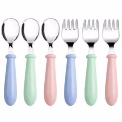 6 Pieces Kids Toddler Utensils Stainless Steel Fork and Spoon Safe Children's Flatware Set Round Handle for Baby