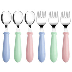 6 Pieces Kids Toddler Utensils Stainless Steel Fork and Spoon Safe Children's Flatware Set Round Handle for Baby