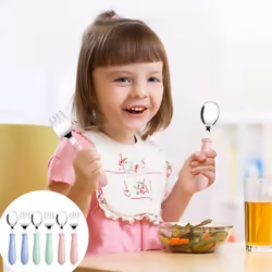 6 Pieces Kids Toddler Utensils Stainless Steel Fork and Spoon Safe Children's Flatware Set Round Handle for Baby