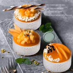8Pcs Stainless Steel Tart Ring, Heat-Resistant Perforated Cake Mousse Ring Round Double Rolled Tart Ring Metal Mold 6cm