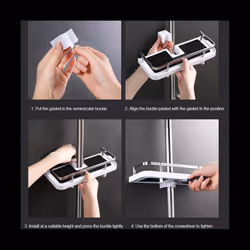 Shower Storage Holder Bathroom Shelf Pole Shelve Shampoo Tray Stand No Drilling Lifting Rod Shower Head Holder Organizer