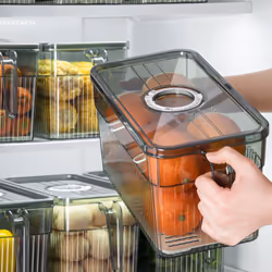 Refrigerator Storage Box Timekeeping Keep Food Organizer Box with Handle Transparent Material Green