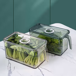 Refrigerator Storage Box Timekeeping Keep Food Organizer Box with Handle Transparent Material Green