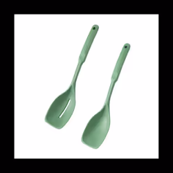 Silicone Cooking Spoon,Non-Stick Slotted and Solid Spoon Set with Deep Bolw and Measurement Mark, Kitchen Utensils Green