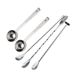 2 tablespoon measuring spoons, coffee spoon, 30ml metal and 3 stainless steel spiral pattern mixing spoons