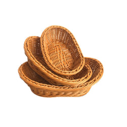 Wicker Bread Basket Set of 3 Storage Basket for Food, Fruit, Cosmetics, Tabletop and Bathroom