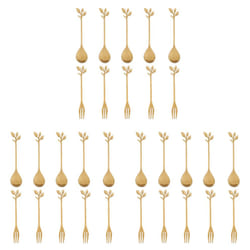 15 Spoons + 15 Forks Stainless Steel Leaf Coffee Cake Spoon Fork Dessert Spoon Mixing Teaspoon Set Golden